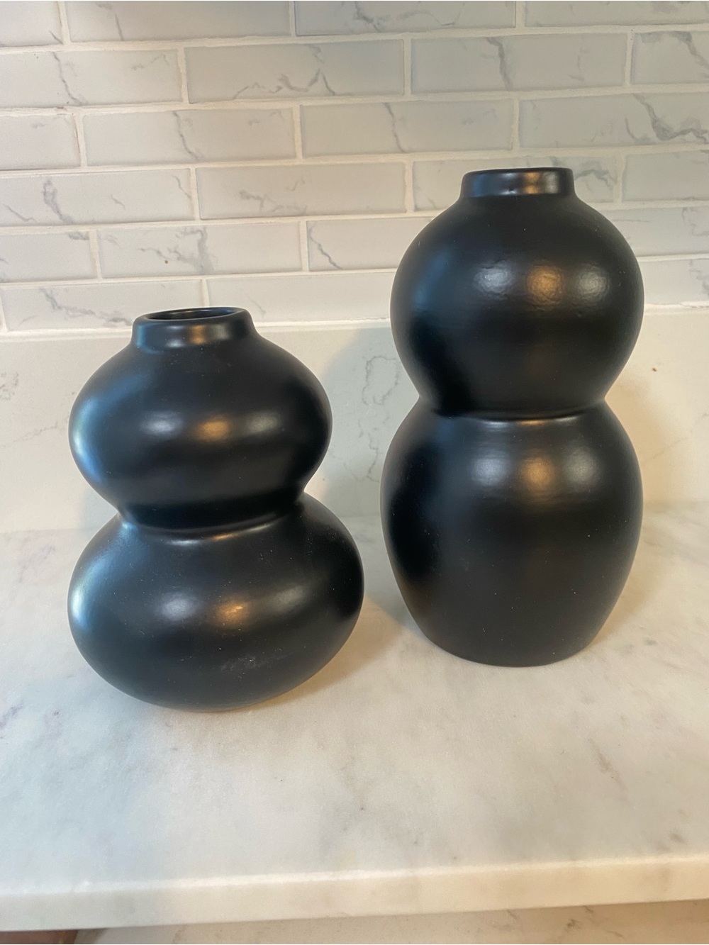Matte Black Double-Gourd Ceramic Vase - Set of 2
